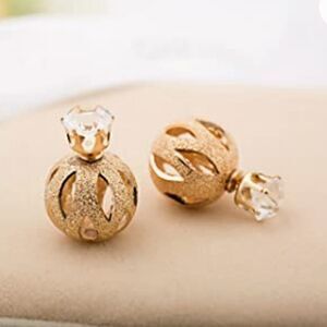 CZ Shining Hollow double-sided Two Balls Women Stud Piercing Earrings.